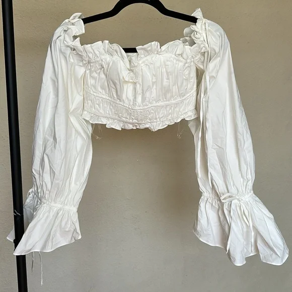 NWOT House of CB Tula Ruched Off‎ Shoulder Top White Small